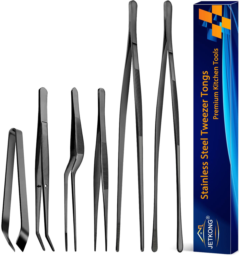 JETKONG 12-inch cooking tweezers for precise plating and safe handling.
