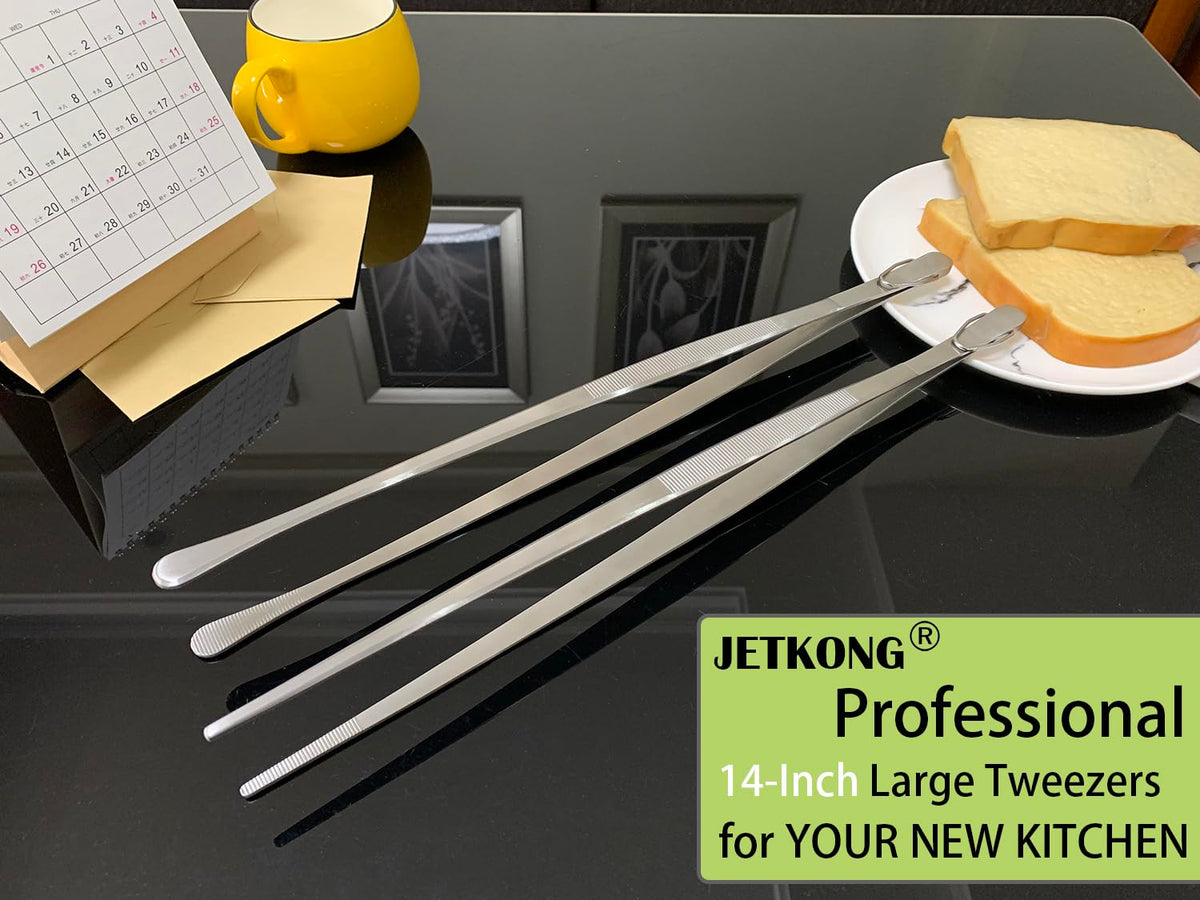 JETKONG 14 inch tweezers in use for precise roasting and plating.