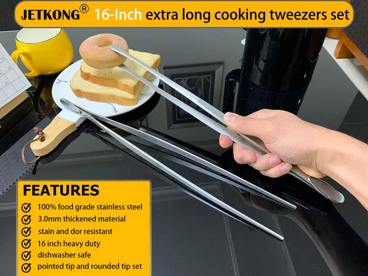 JETKONG 16-inch kitchen tweezers, ergonomic handle for comfortable use
