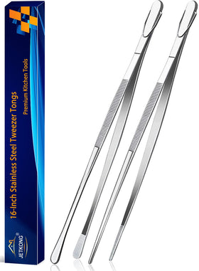 JETKONG 16-inch kitchen tweezers, full-length view for secure handling