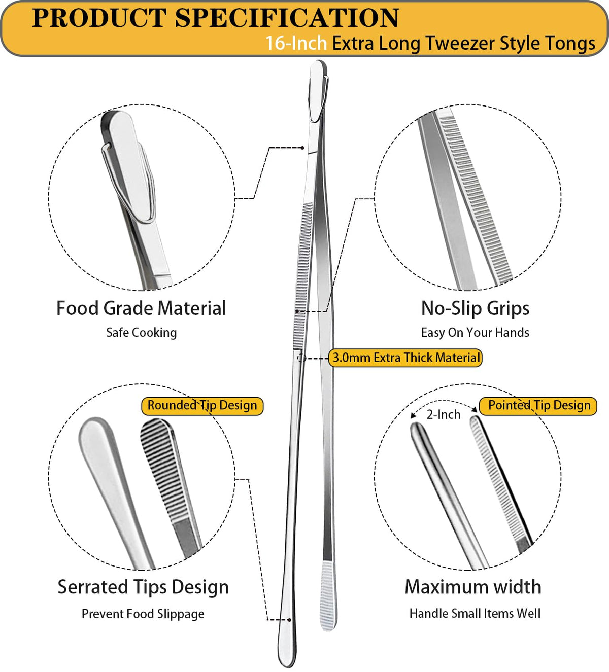 JETKONG 16-inch tweezers, dual tip design for versatile food tasks