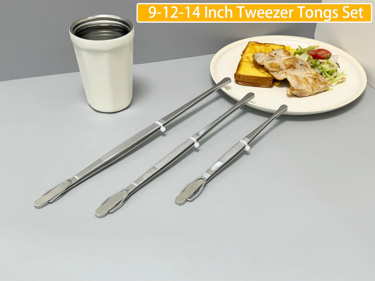 JETKONG 12-inch kitchen tweezers extend reach for larger dishes and barbecue tasks