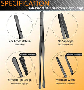 JETKONG 6-3inch cooking tweezers provide controlled grip for tiny foods.