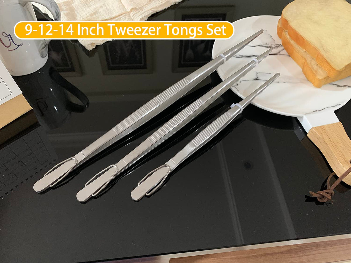JETKONG extra long tweezers 12in ideal for turning and lifting foods with ease.