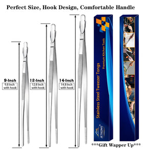 JETKONG ergonomic-handle tweezers provide comfortable control during long cooks.