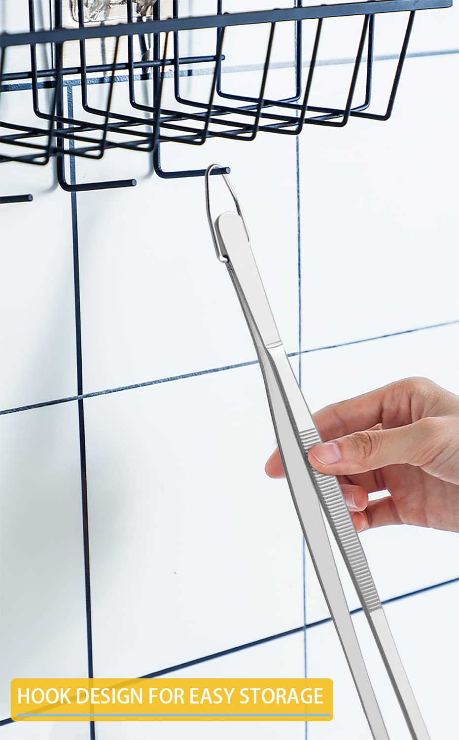 JETKONG silver-finish tweezers resist rust for daily kitchen use.