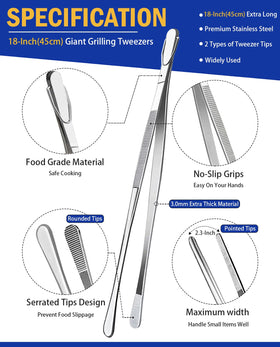 JETKONG giant tweezer tongs with point tips provide a secure grip.
