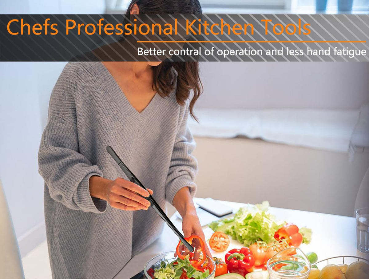 JETKONG plating tweezers enhance presentation of garnishes and bites.
