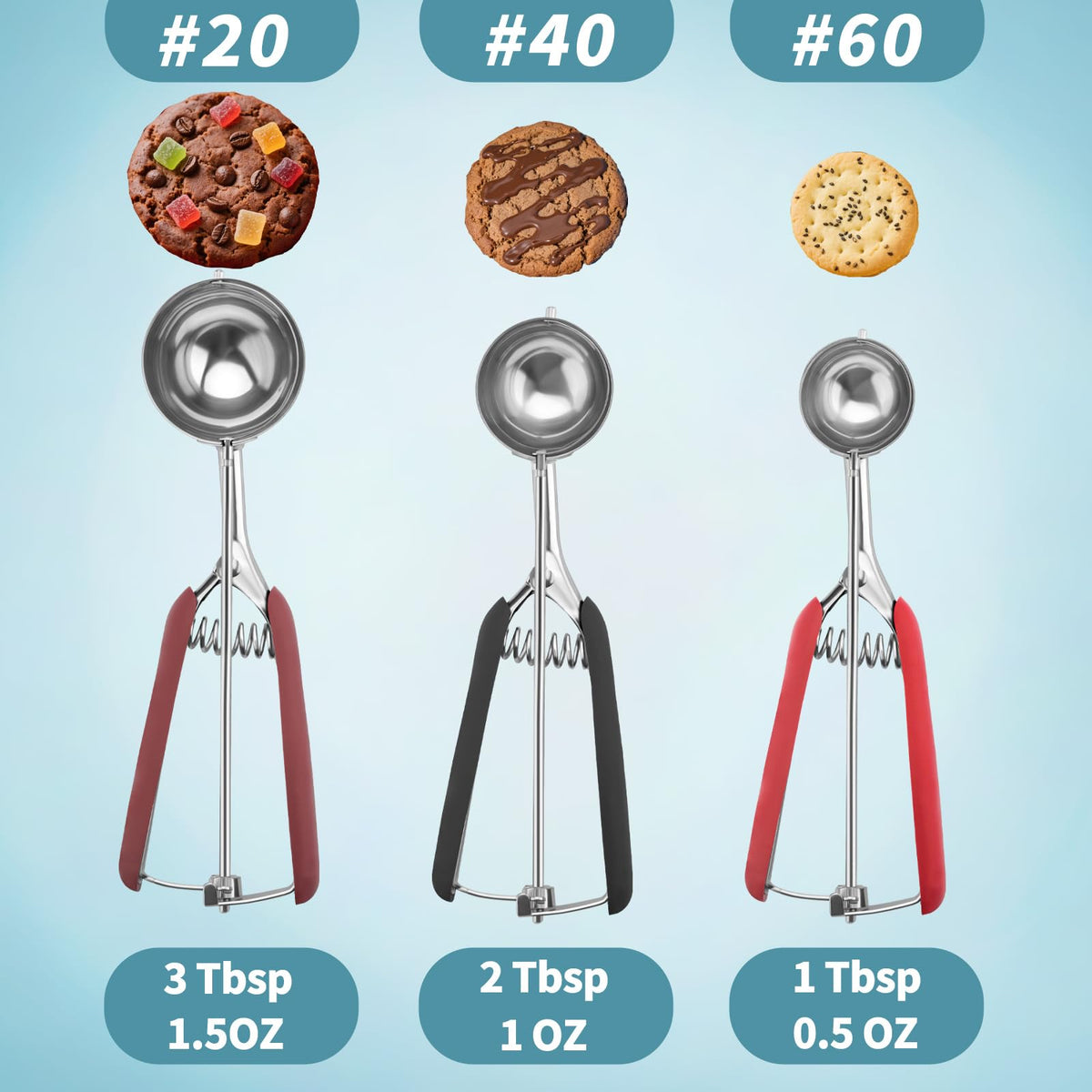 Jetonn cookie scoops ergonomic trigger release enables easy dough release.