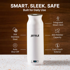 Jettle compact dimensions fit desks and small bags without bulk.