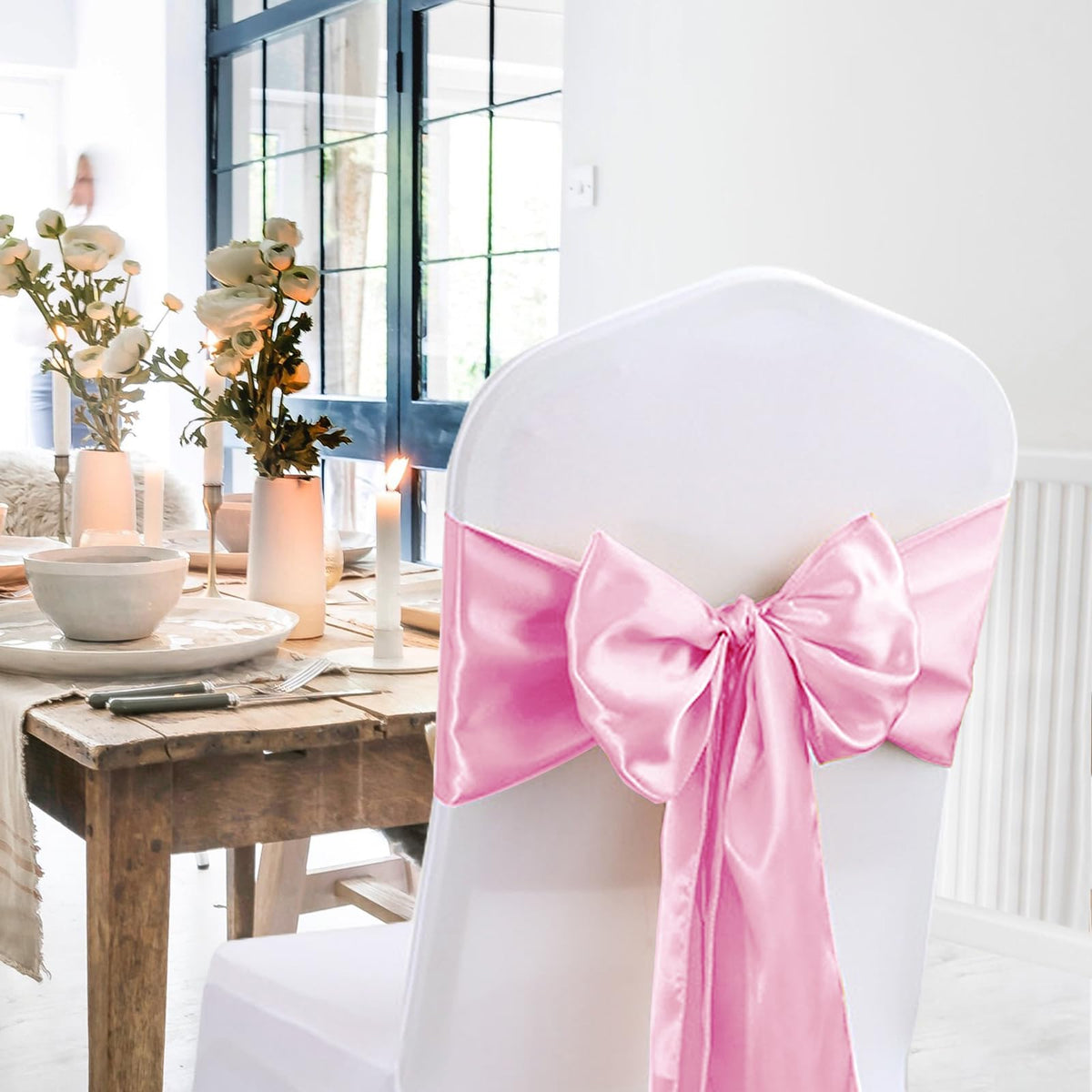 Jevix pink satin runner highlights elegant dining display for parties