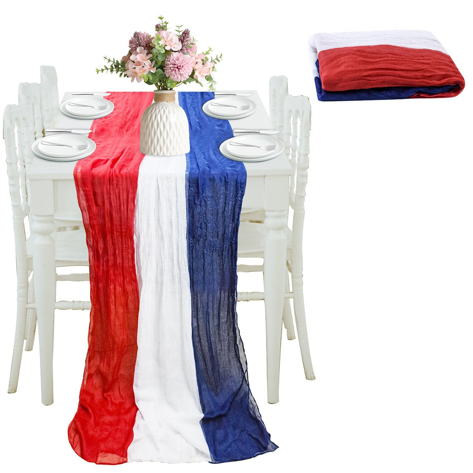 Jeyeou Fourth of July table runner in red, white and blue for festive dining