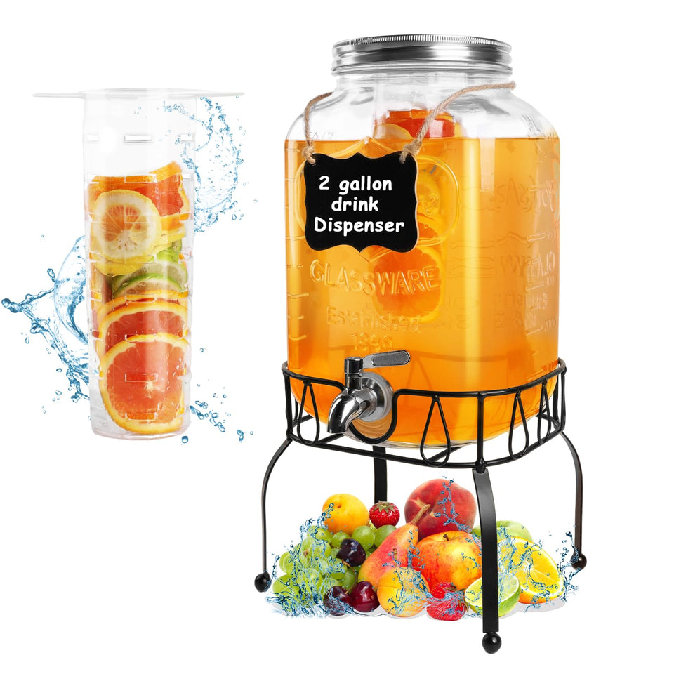 JFBAOLAO 2-gallon glass beverage dispenser pours smoothly at parties.