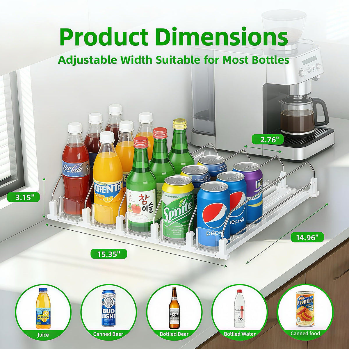JFBAOLAO can dispenser holds 25 cans for organized beverages.