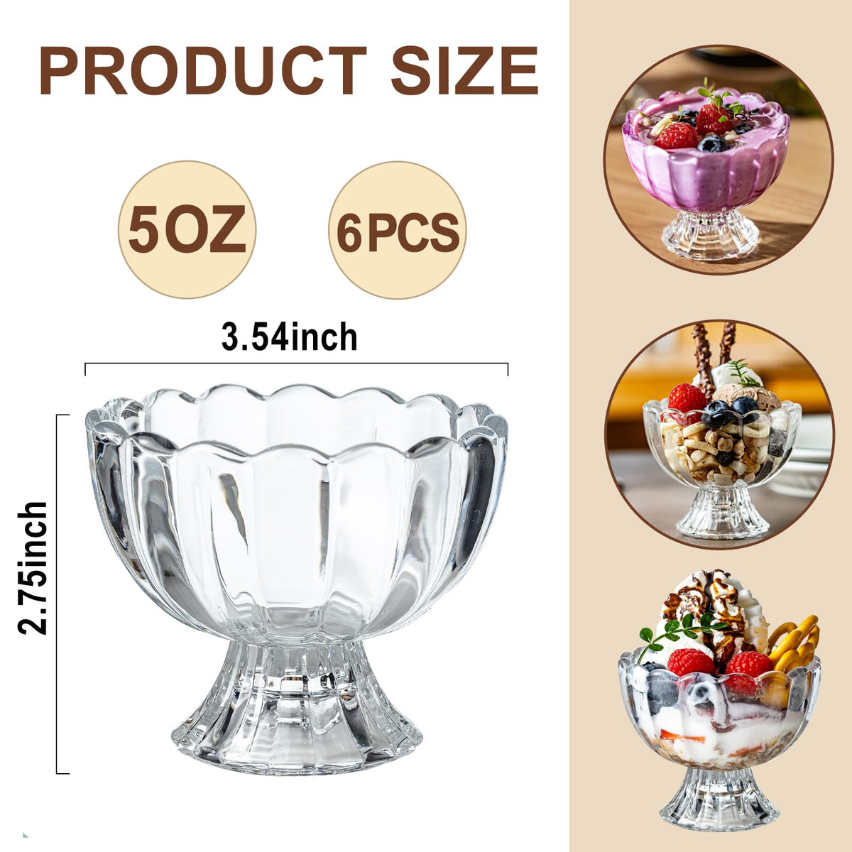 JGKYLDZ vintage tulip glass dessert cups with a heavy base.