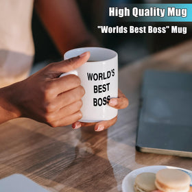 JGTONG World's Best Boss Mug on desk scene fits office decor.