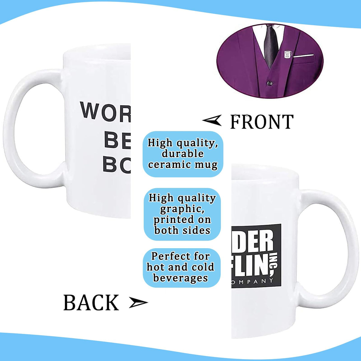 JGTONG World's Best Boss Mug side detail with comfortable handle for easy grip.