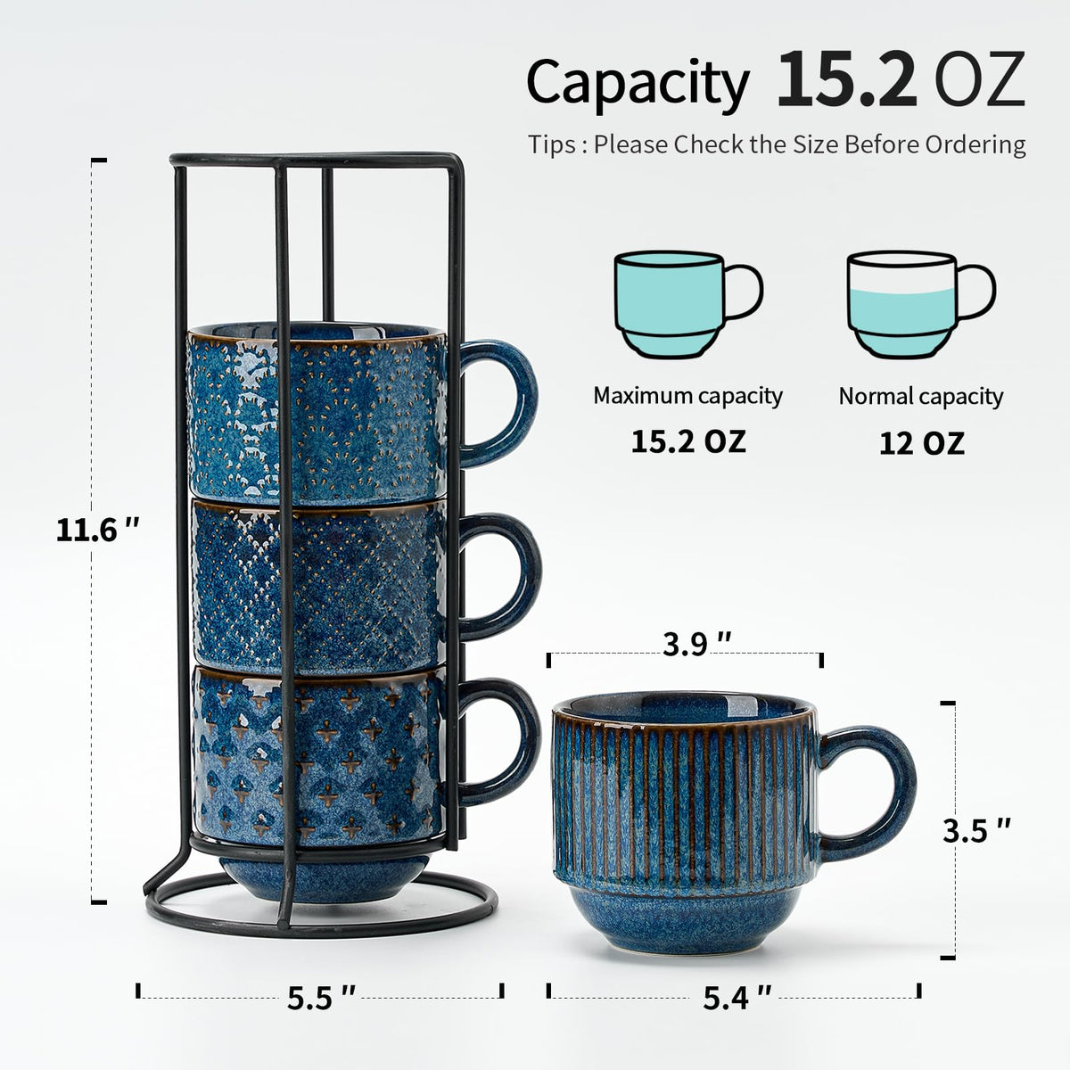 JH JIEMEI HOME embossed lines mug with ribbed texture for comfy grip