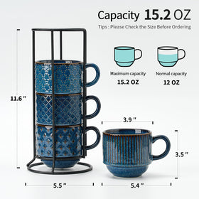 JH JIEMEI HOME embossed lines mug with ribbed texture for comfy grip
