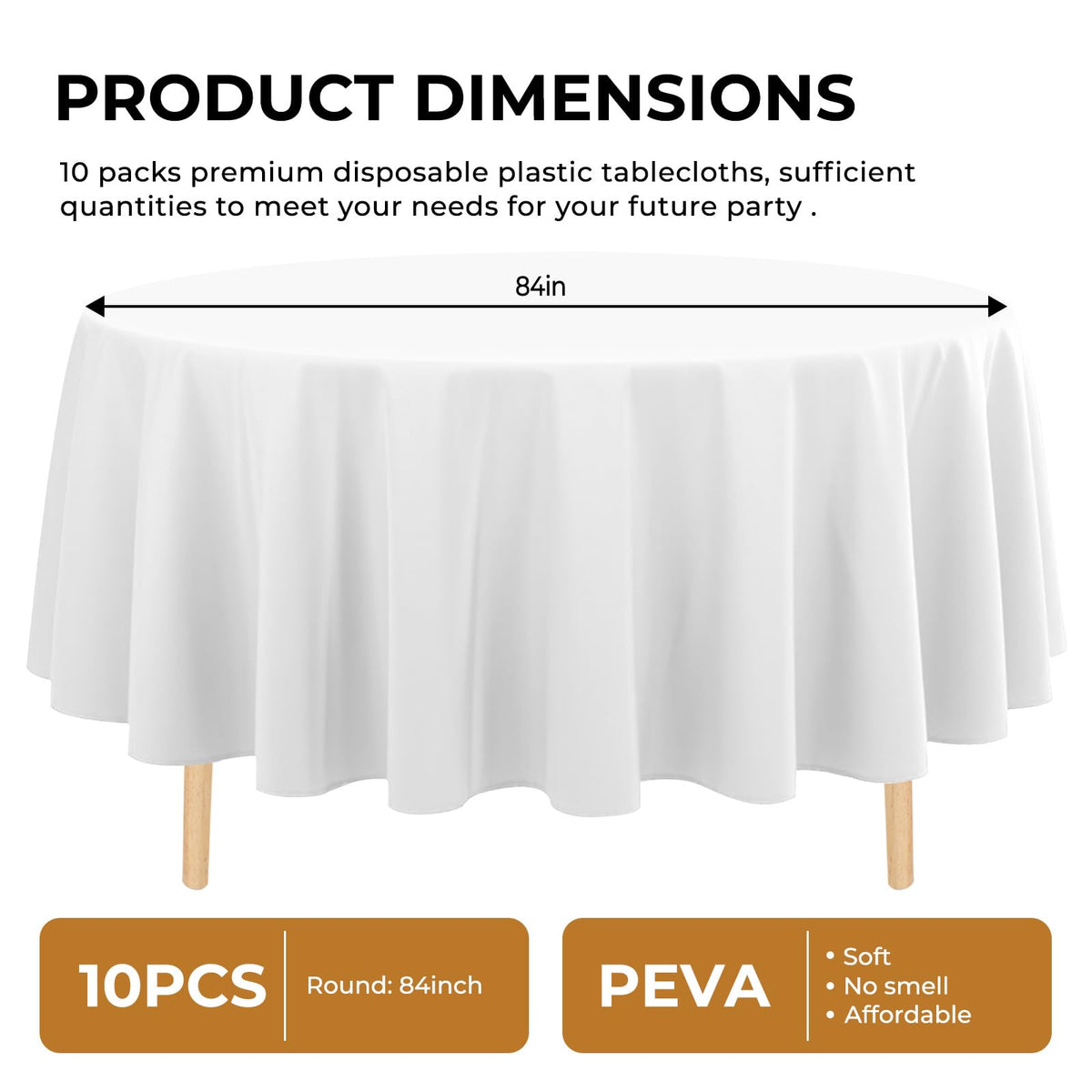 JHDZDHY round 84-inch white tablecloth on a dining table for events.
