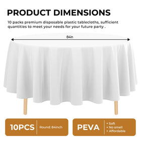 JHDZDHY round 84-inch white tablecloth on a dining table for events.