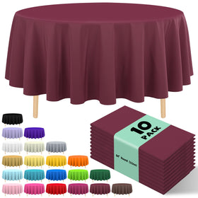 JHDZDHY burgundy round tablecloth on a dining setup, protects surfaces and elevates ambience