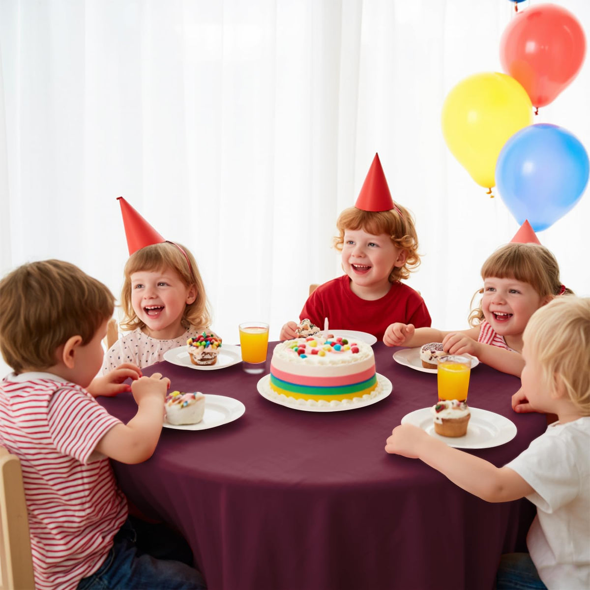JHDZDHY burgundy round tablecloth at a party, coordinates decor and simplifies post-event cleanup