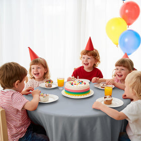 JHDZDHY elegant-silver-grey round tablecloth at party setup.