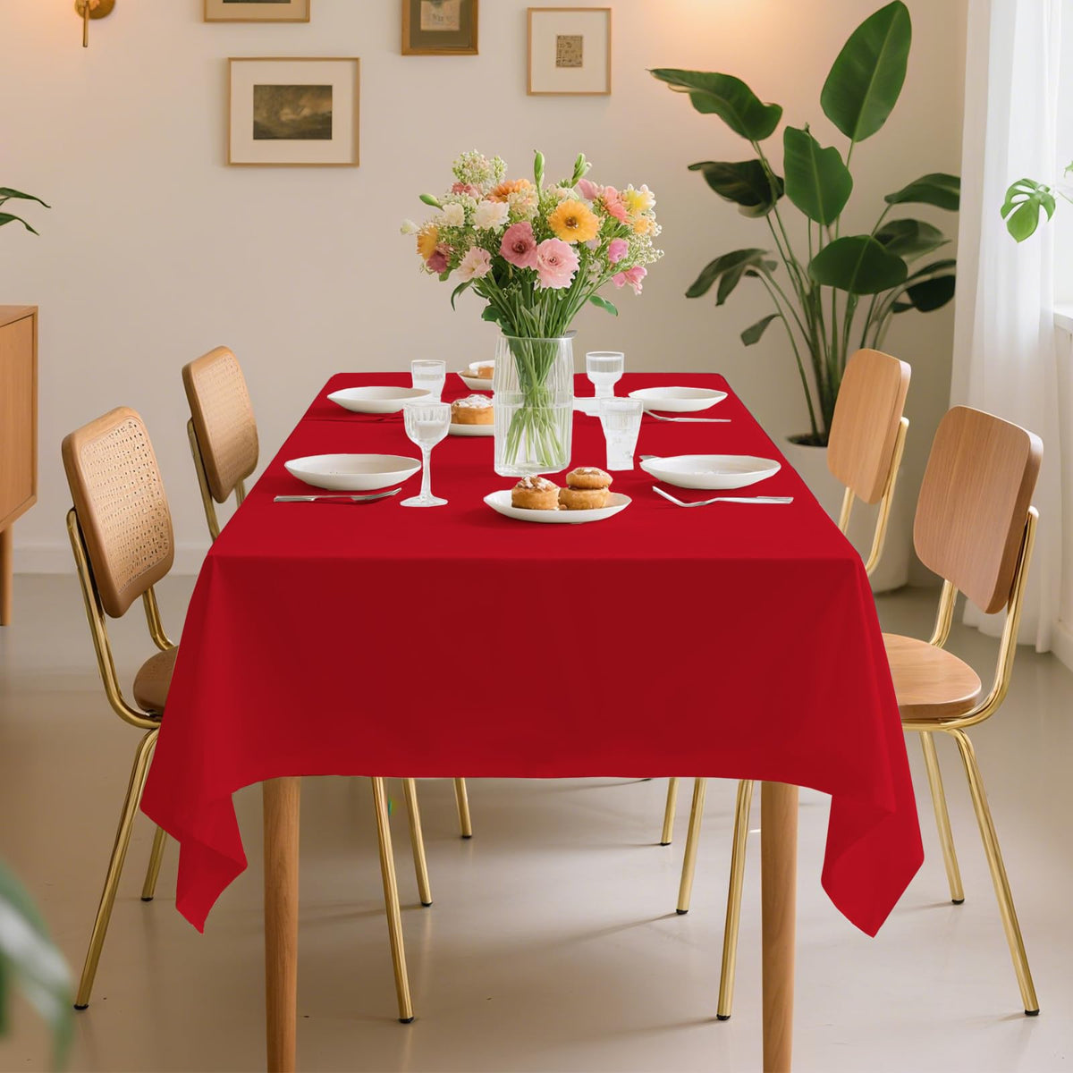 JHDZDHY festive red tablecloth enhances buffet setups and guest ambiance.