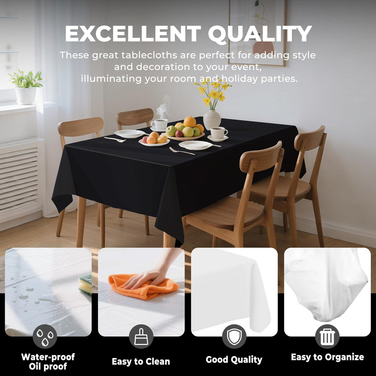JHDZDHY heavy‑duty plastic tablecloth in black