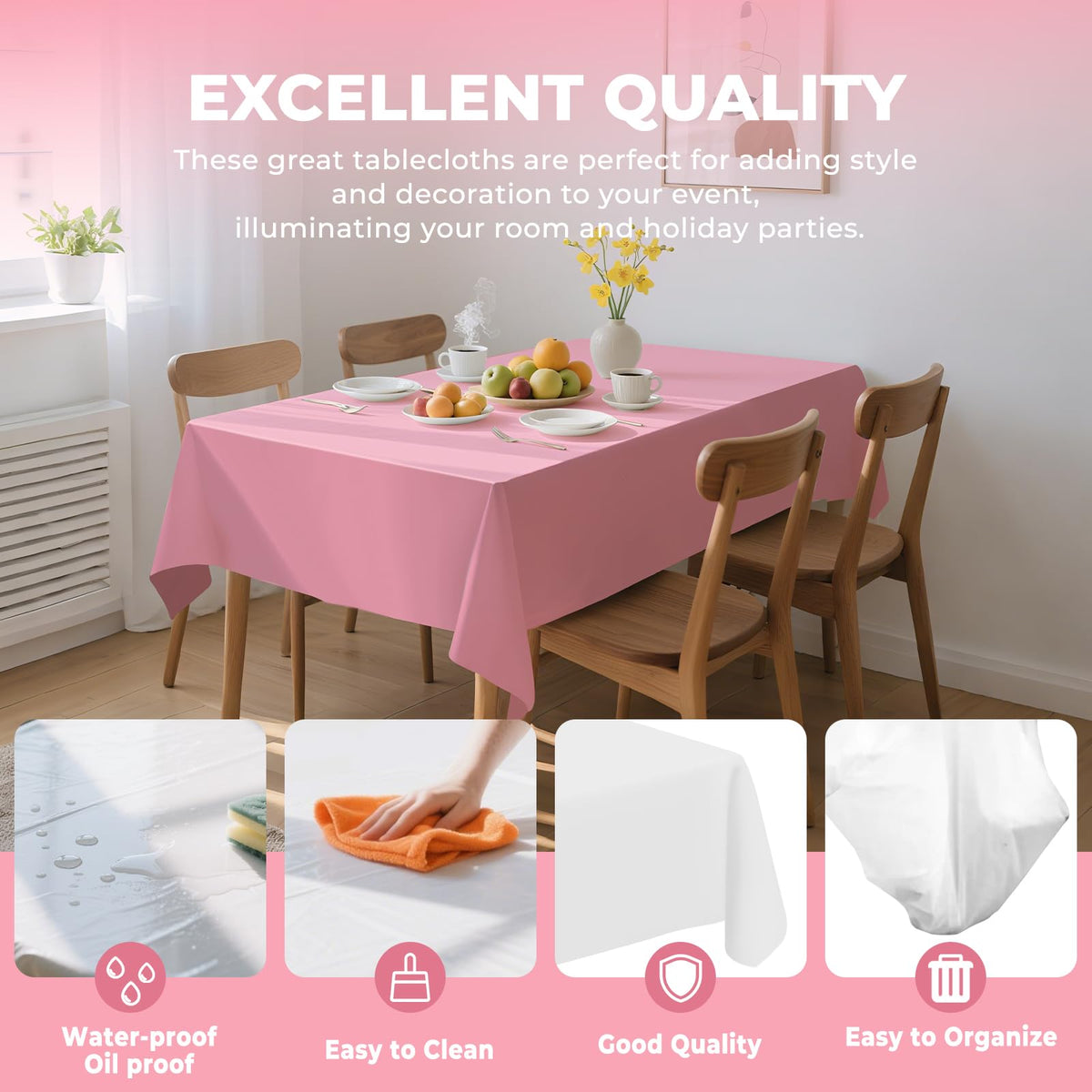 JHDZDHY heavy-duty plastic tablecloth protects surfaces during parties