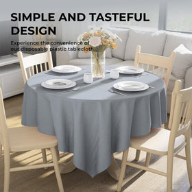 JHDZDHY round tablecloth waterproof surface on dining table demonstrates easy cleanup.