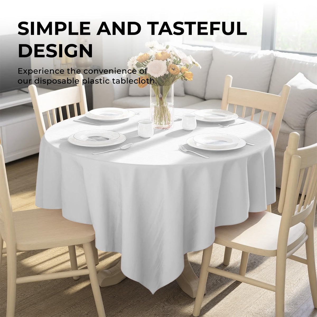 JHDZDHY white round tablecloth highlights a durable waterproof surface for quick cleanups.