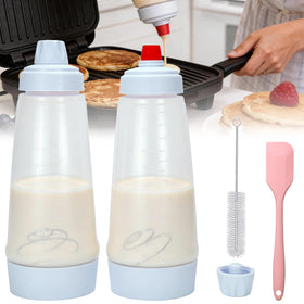 Jhovunetharq pancake batter dispenser with BlenderBall for smooth mixing.