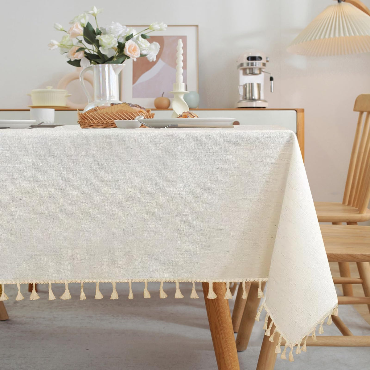 JIALE textured ivory tablecloth 55x75 protects surfaces while adding subtle elegance.