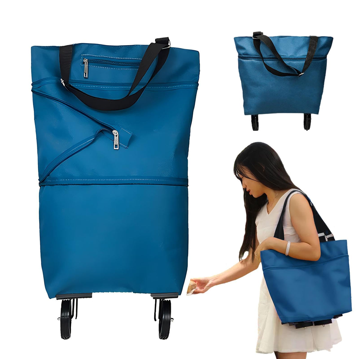 JIANWEI collapsible shopping cart with 360° wheels for effortless grocery trips.