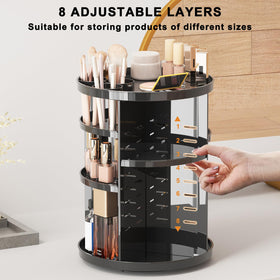 Jiavarry adjustable trays adapt height for brushes and bottles.