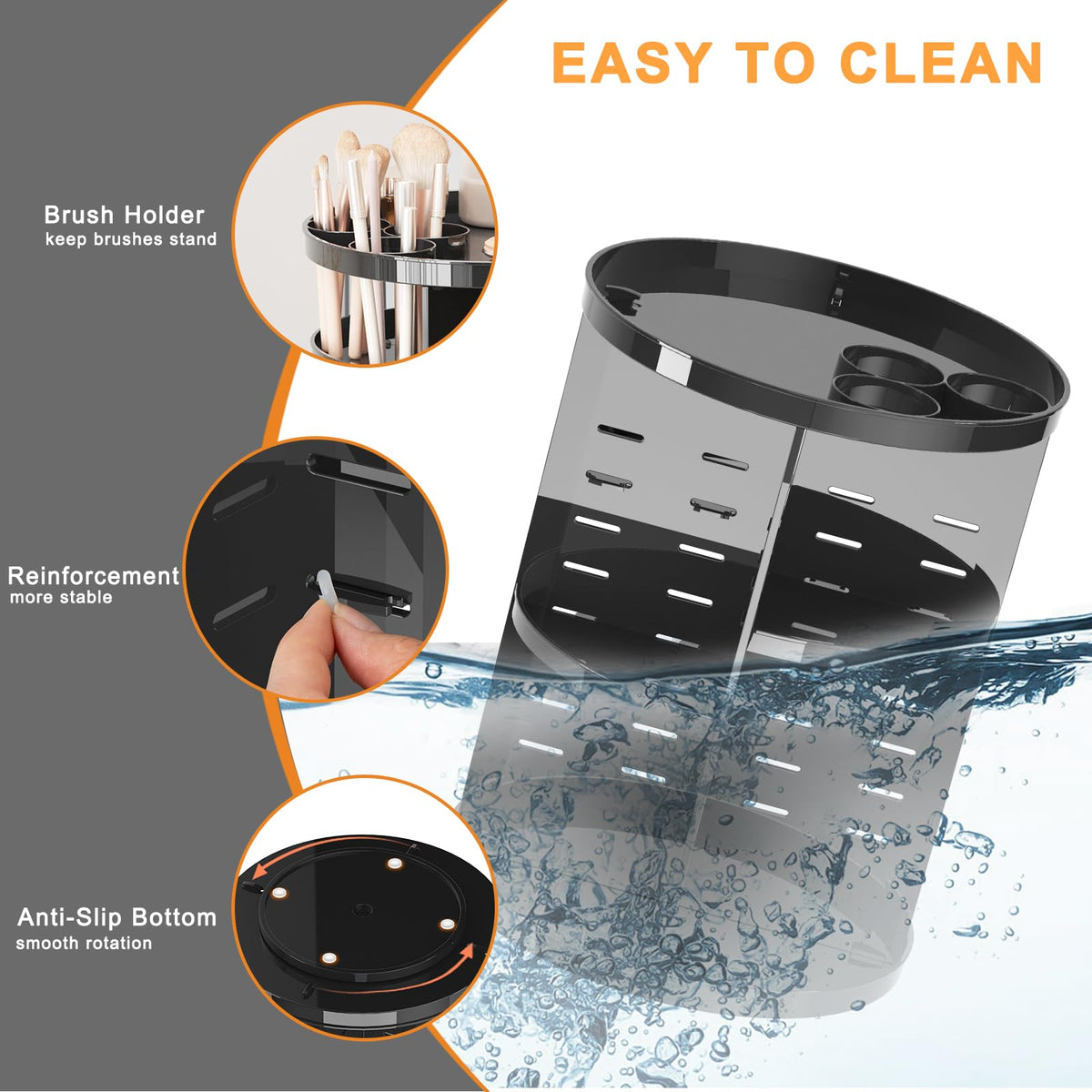 Jiavarry compact black vanity organizer fits small spaces.