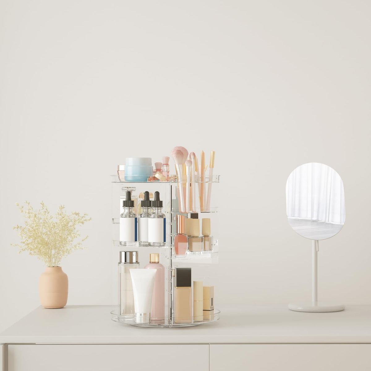 Jiavarry large-capacity makeup brush holder keeps brushes neatly organized.