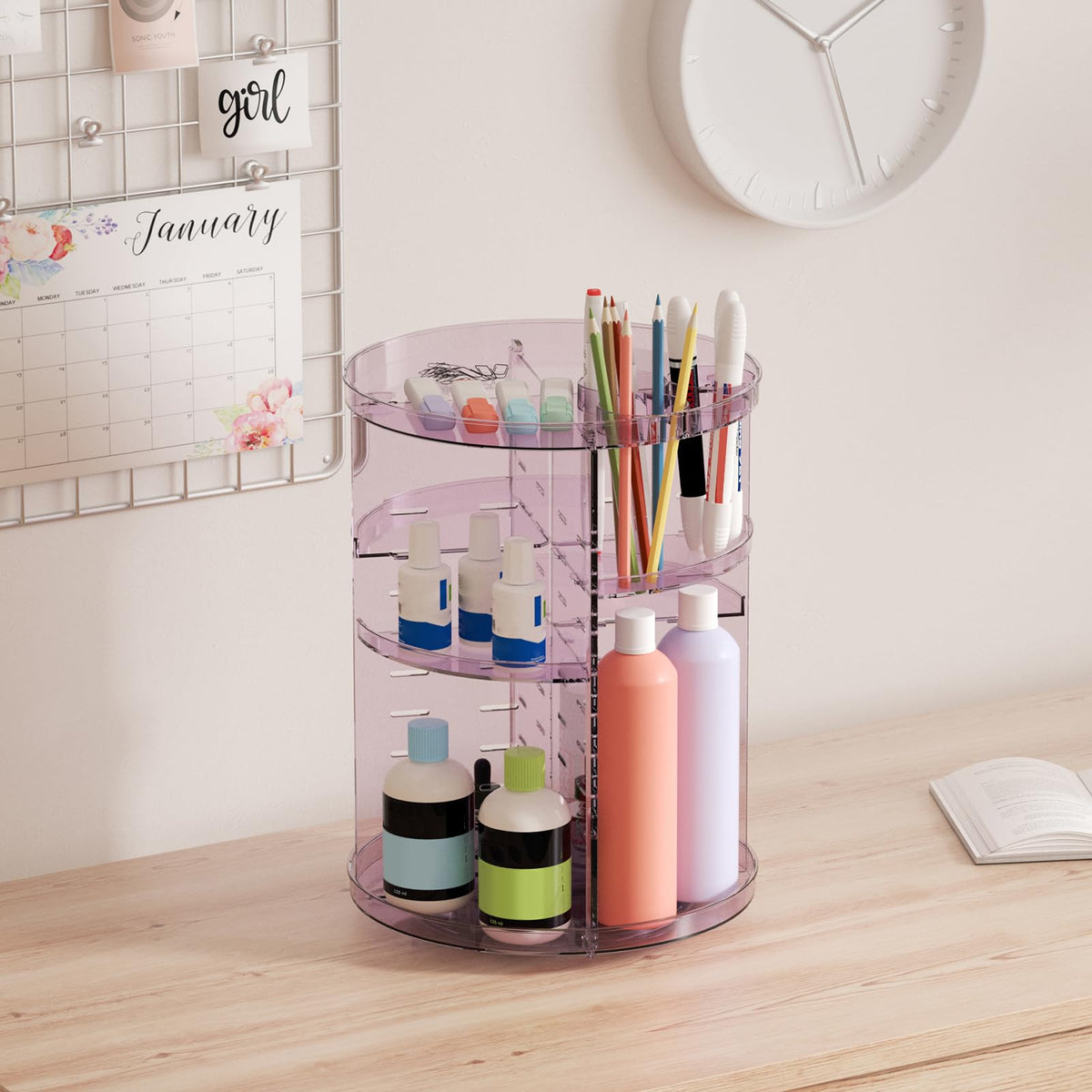 Jiavarry rotating makeup organizer desk display fits vanity and bathroom counters.