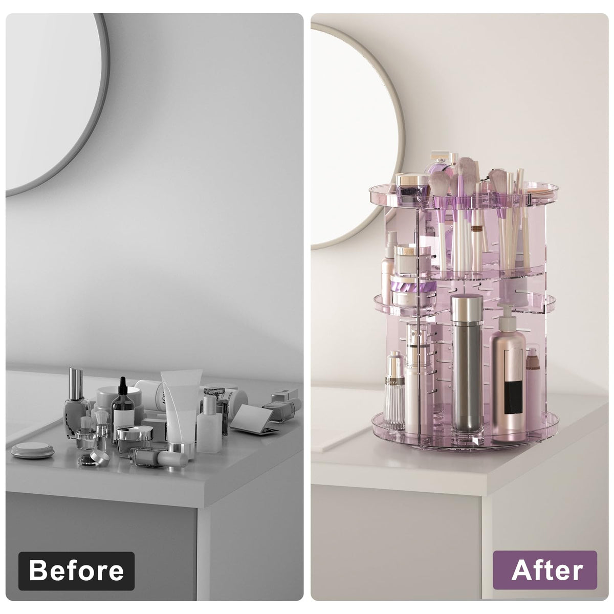 Jiavarry rotating makeup organizer nail polish and lipstick slots maximize item storage.