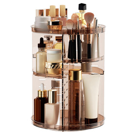Jiavarry rotating makeup organizer top panel offers quick access to cosmetics.