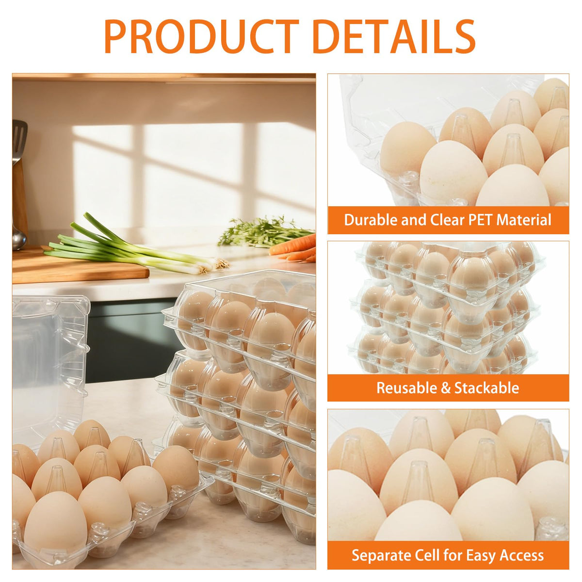 Jibrelxion durable plastic egg cartons are reusable and easy to clean.