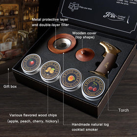 JIDI Whiskey Smoker Kit with apple wood chips for gentle smokiness in drinks