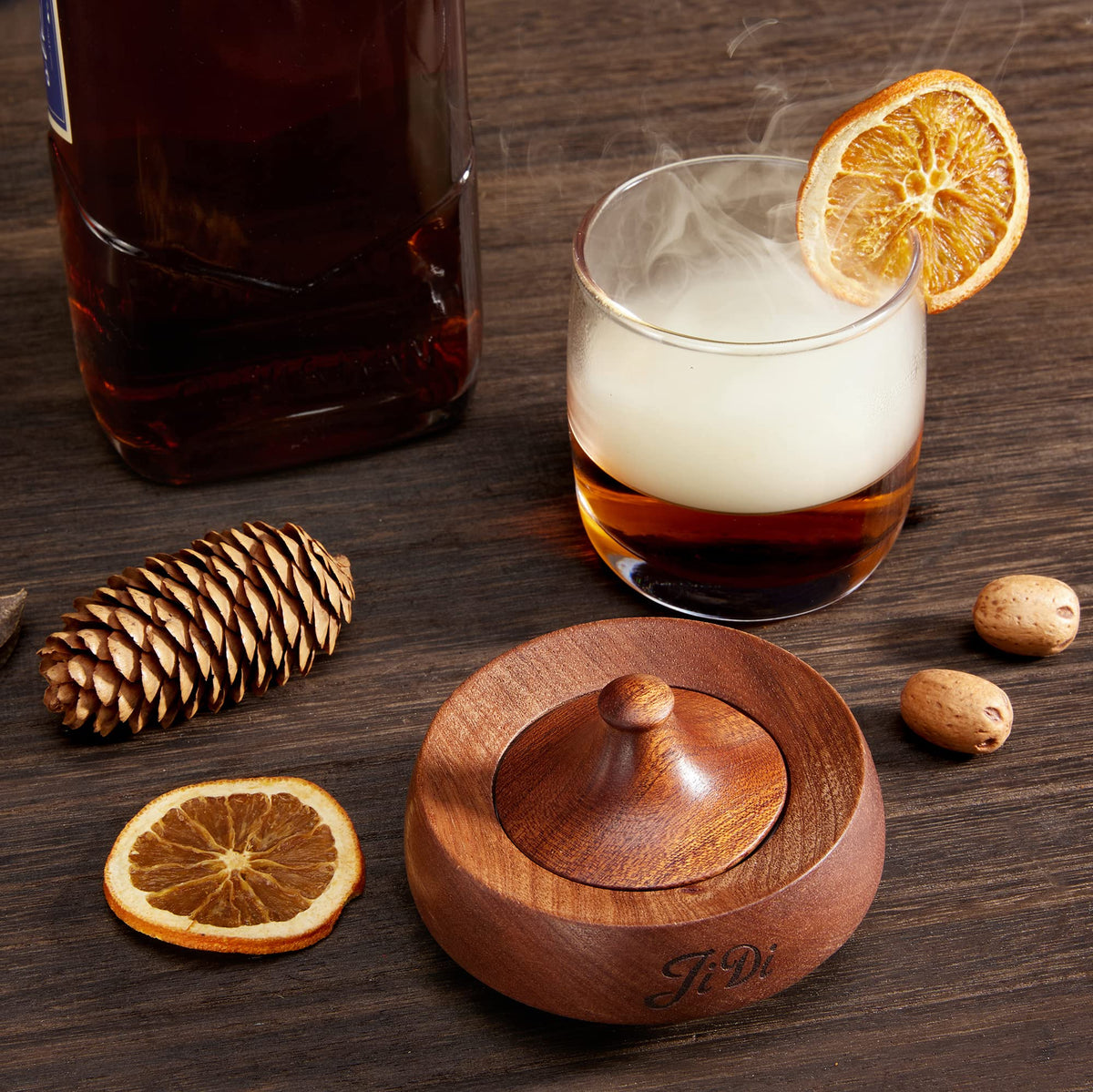JIDI Whiskey Smoker Kit with hickory wood chips for bold flavors