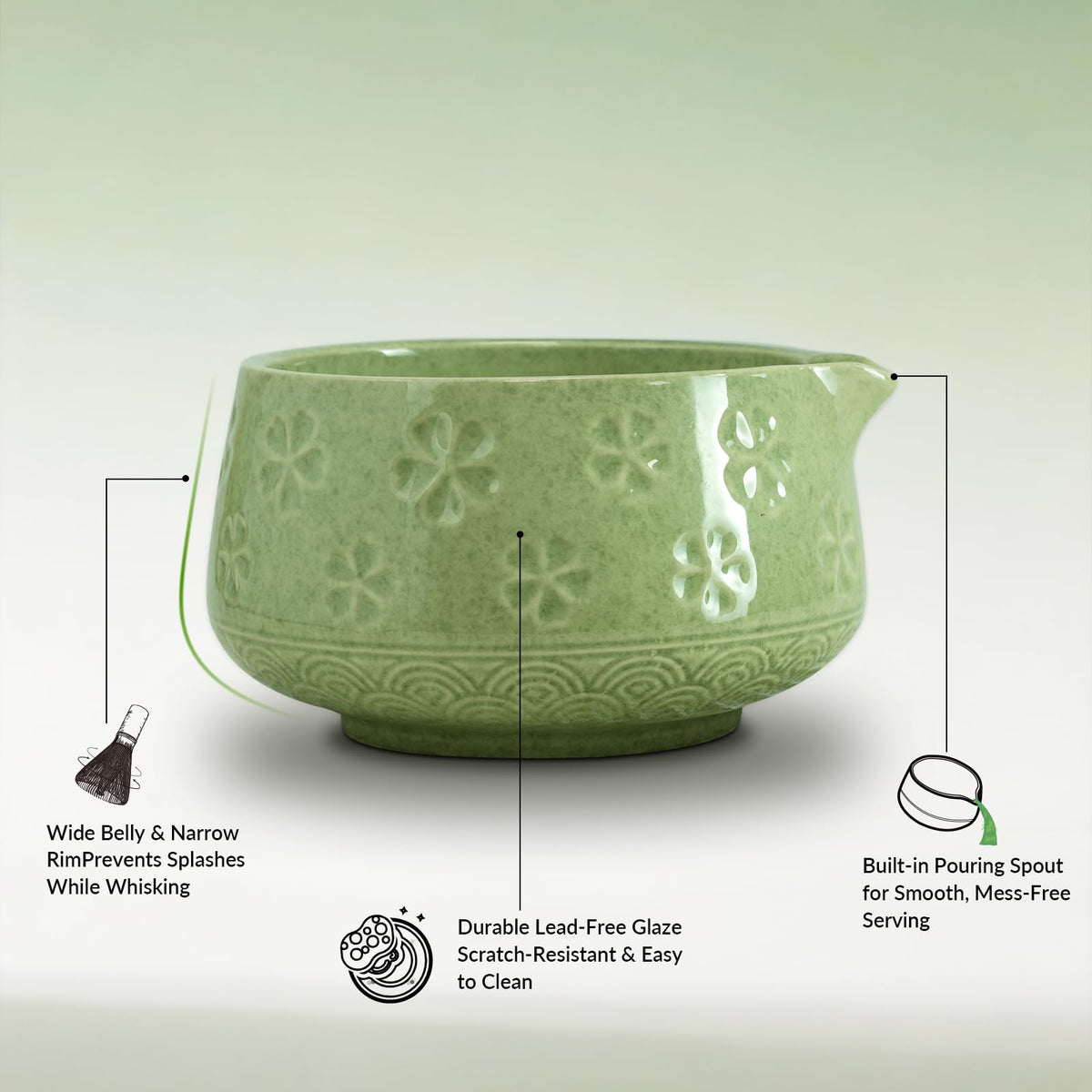 Jidkuld matcha whisk with 100+ tines creates a smoother texture.