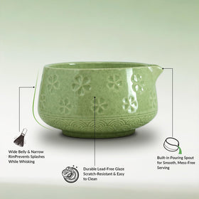 Jidkuld matcha whisk with 100+ tines creates a smoother texture.