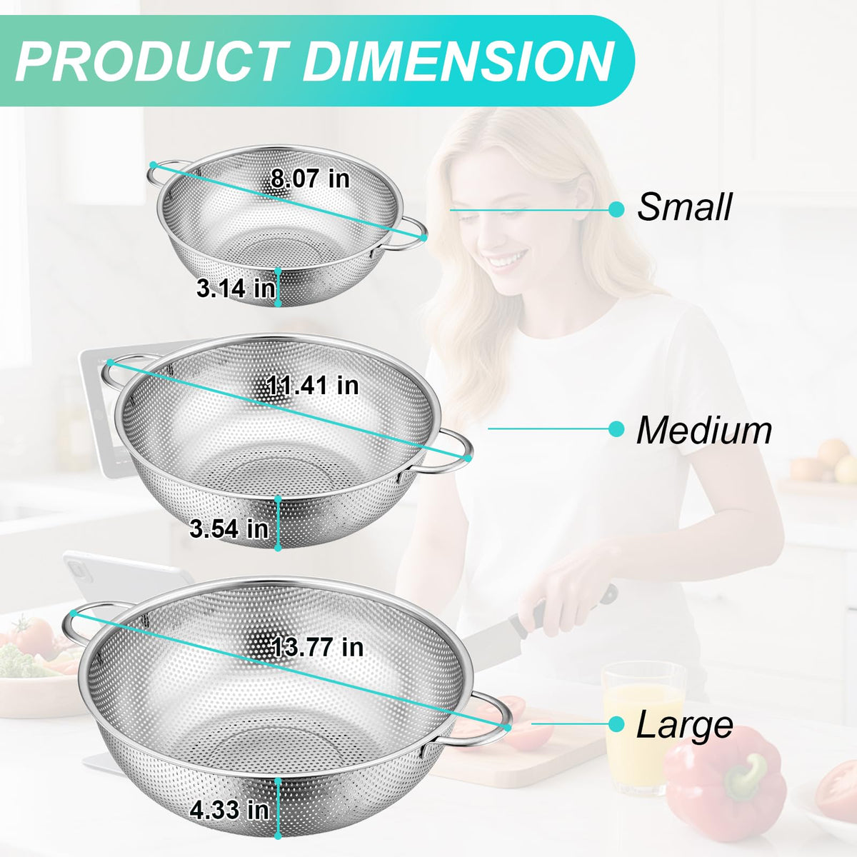 JIDSPWLS 3qt nesting colander saves space in busy kitchens.