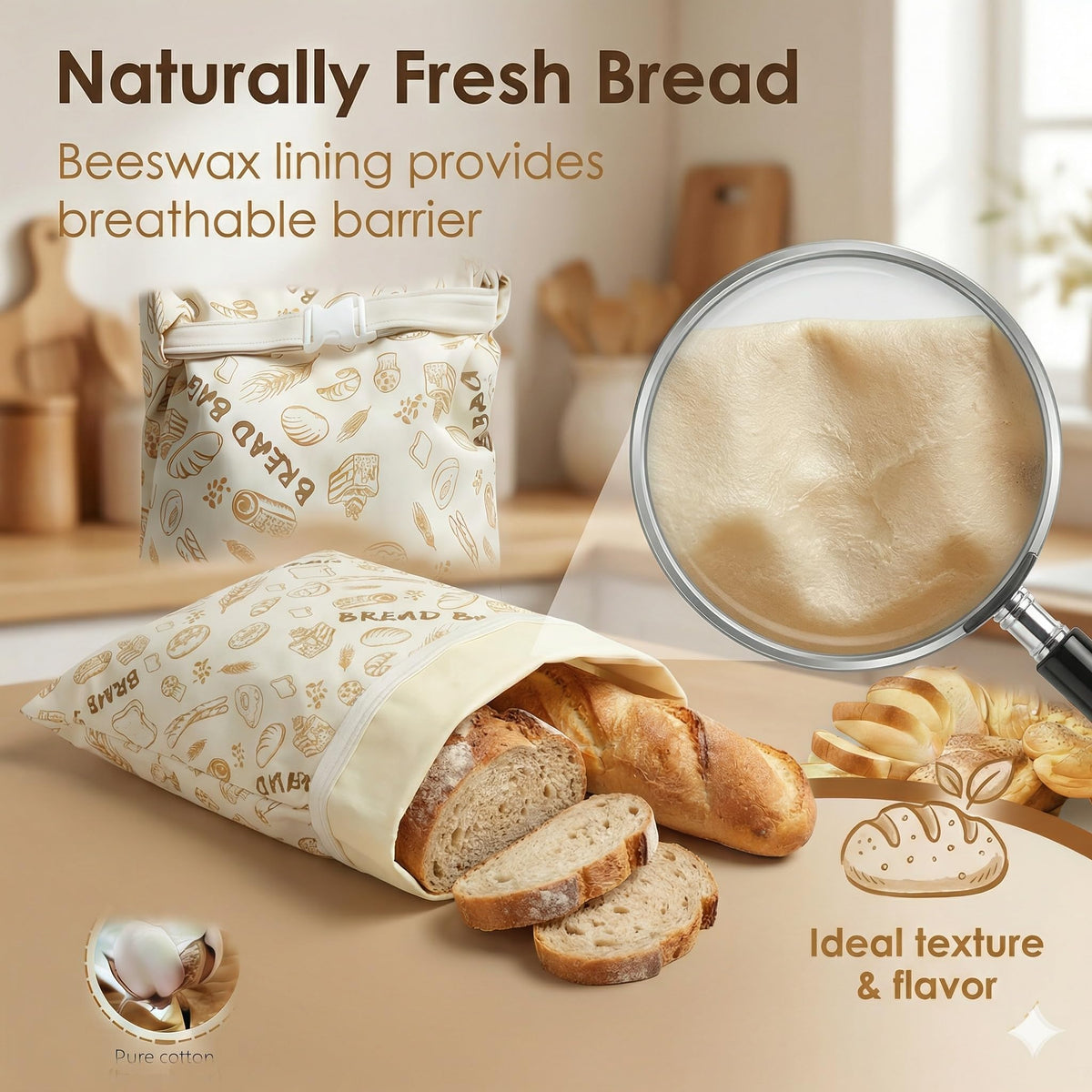 JIDSPWLS beeswax bread bag modern kitchen scene highlights eco-friendly solution