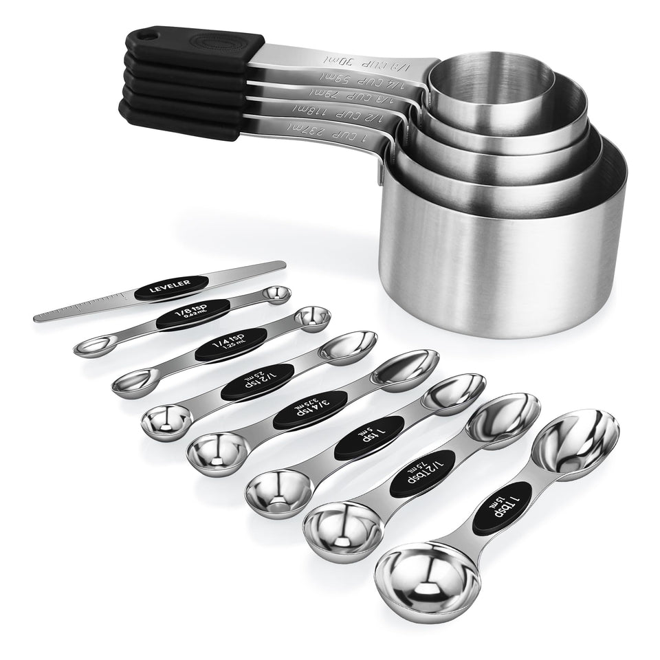 JIEJIE magnetic measuring cups five-piece set for precise dry and liquid measures.